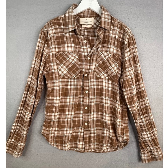 imogene + willie Tops - Imogene and Willie Earl Puckered Flannel Top Unisex M Brown Plaid Button Down